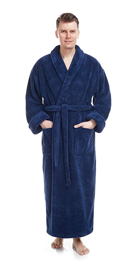 Arus Men's Shawl Collar Full Length Tall Long Fleece Robe, Turkish Bathrobe