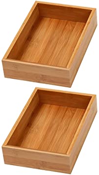 YBM Home Bamboo Drawer Organizer Storage Box for Kitchen Drawer, Junk Drawer, Office, Bedroom, Children Room, Craft, Sewing, and Bathroom, 2 Pack 6x9x2 inch