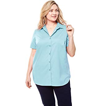 Woman Within Women's Plus Size Perfect Short Sleeve Button Down Shirt