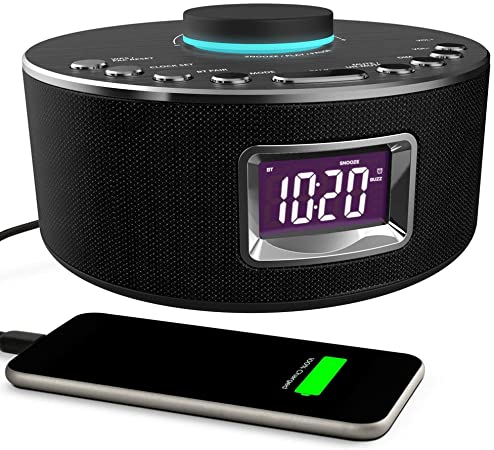 HANNLOMAX HX-106CR Alarm Clock Radio, PLL FM Radio, Bluetooth, Aluminium Casing, USB Port for Charging, Aux-in (Black)
