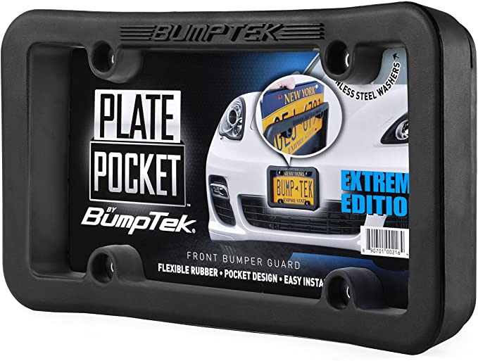 BumpTEK Plate Pocket (Extreme Edition) - The Thickest, Toughest, All Rubber Front Bumper Guard, Front Bumper Protection, License Plate Frame. Flexible Rubber Cushions Parking Bumps!