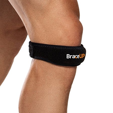 BraceUP Adjustable Knee Support and Patella Strap with Tubular Buttress, One Size Adjustable (Black)