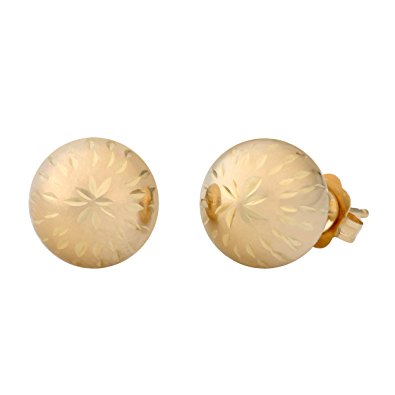 14k Yellow Gold 8mm Diamond-Cut Ball Earrings