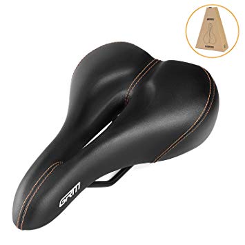 GRM Comfort Men Women Bike Seat, Bicycle Saddle with Soft Memory Foam, Wear-Resistant PVC Leather,Universal Dual-Rail Mounting System, Breathable Waterproof for Exercise Bikes and Outdoor Bikes