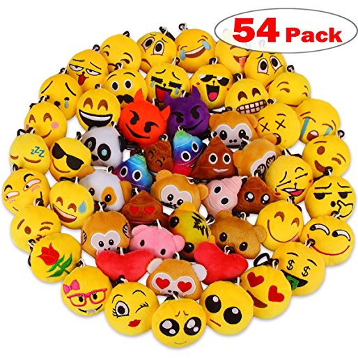 Emoji Party Favors, Dreampark Emoji Keychain 54 Pack Mini Plush Poop Pillows for Kids Birthday Party Supplies / Christmas Decorations, 2" Set of 54