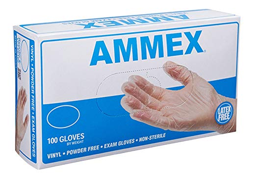 Ammex VPF Vinyl Glove Medical Exam Latex Free Disposable Powder Free Large Box of 100
