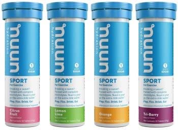 Nuun Active Sports Isotonic Hydration Tablets - 4 Pack Orange,Tri-Berry, Citrus & Lemon-Lime