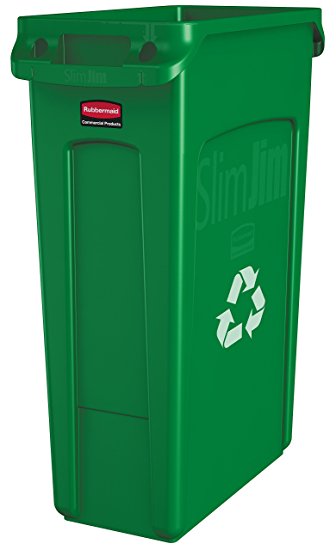 Rubbermaid Commercial Slim Jim Recycling Container with Venting Channels, Plastic, 23 Gallons, Green (354007GN)