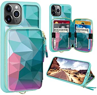 iPhone 11 Pro Max Wallet Case,ZVE iPhone 11 Pro Max Case,Zipper Wallet Case with Credit Card Holder Slot Wrist Strap Handbag Purse Protective Print Case for Apple iphone 11 Pro Max 6.5 inch - Diamond