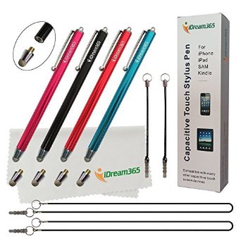 iDream365TM Pack of 4 55 Mesh Fiber Tip Stylus Touch Pens for iPhone 66 PlusiPad MiniiPad AirLG G3 G2Samsung Galaxy S6edgeS2S3S3 miniS4S4 miniS5S5 MiniSamsung Tab 101 P7510 P7300 P6800 P6200 P3100Google Nexus 57Droid BionicExtra 4 Replaceable Tips4 Lanyards With 35mm Plug2x15quot2x4Microfiber ClothRetail Package