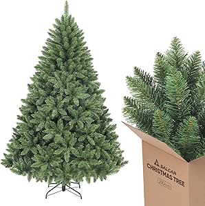 SALCAR Sapin de Noël artificiel de 210 cm avec 1066 pointes - Vert - Avec système de pliage - Environ 148 cm de diamètre