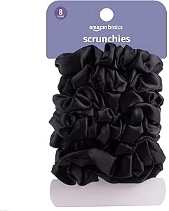 Amazon Basics Satin Scrunchies, Black, Pack of 8