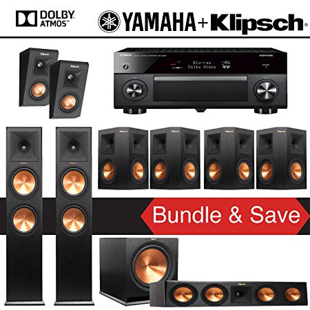 Klipsch RP-280F 7.1.2-Ch Reference Premiere Dolby Atmos Home Theater Package with Yamaha AVENTAGE RX-A3070BL 11.2-Channel Network AV Receiver