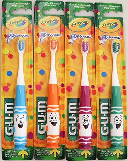 GUM Crayola Pip-Squeaks Kids Toothbrush - Ultrasoft (4 Pack - 1 of Each Character)