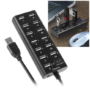 Insten 13-Port High Speed USB 2.0 Hub with ON/OFF Switch For Transfer Data Speed up to 480 MB/S Supports Windows MacOs and Linux