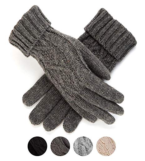 Women's Winter Knitted Gloves Thick Wool Warm Cold Weather Cable Knit Gloves