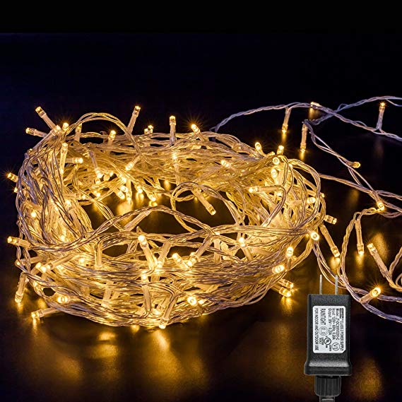 WISD String Lights 600 LED Warm White Plug in Fairy lights on Clear Wire with 8 Effects and Memory Function, String Lights Decor for Wedding, Bedroom, Christmas, Party, Indoor Outdoor Home Decoration