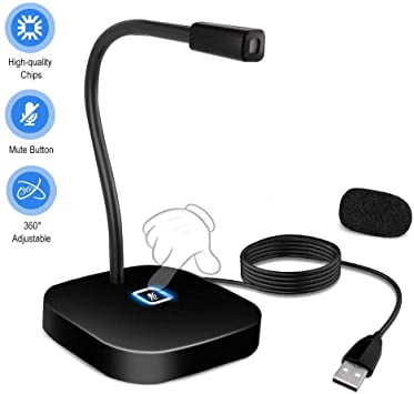 USB Desktop Microphone with Mute Button,XAIOKOA USB Microphone for Computer,Gooseneck Condenser Mic Compatible with PC, Laptop, Mac, ps4
