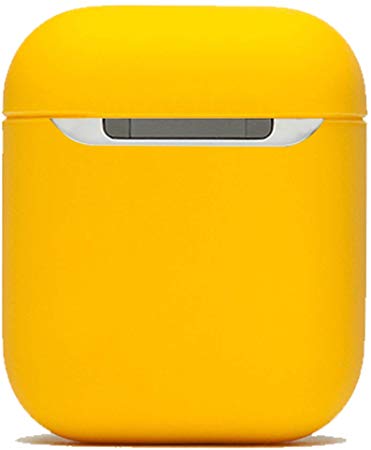 Protective Airpods Case[Front LED Visible][Made of 2 PCS] Shock Proof Soft Skin for Airpods Charging Case (Yellow)