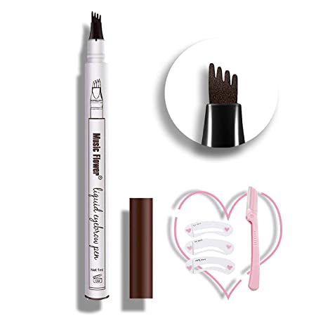 4 Point Eyebrow Pen, Micro Ink Brow Pen Waterproof Eyebrow Pencil With Micro-Fork Tips for Daily Natural Eye Brown Makeup (3# Dark grey)