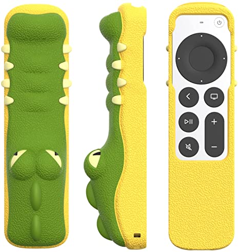 SIKAI Silicone Case Cover for Apple TV Siri Remote 2021, Shockproof Protective Skin for New Siri Remote (2nd Generation), Standing Design, Anti-Lost with AirTag Case Inside, Glow in Dark (Crocodile)