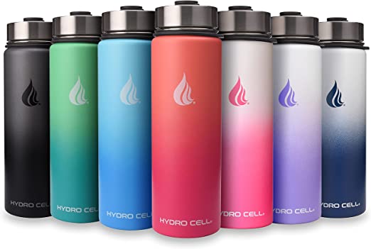 HYDRO CELL Stainless Steel Water Bottle w/ Straw & Wide Mouth Lids (64oz 40oz 32oz 24oz 18oz 14oz) - Keeps Liquids Hot or Cold w/ Vacuum Insulated Sweat Proof Sport Design (Coral/Punch - 24oz)*