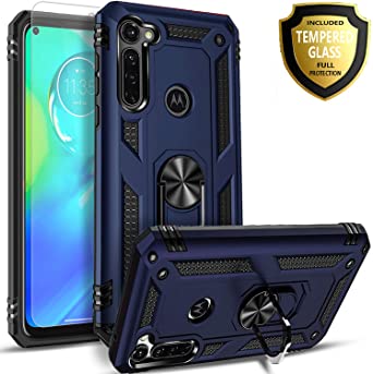 STARSHOP Motorola Moto G Stylus Case, with [Tempered Glass Protector Included] Metal Ring Stand Drop Protection Shockproof Phone Cover-Blue