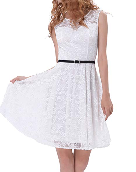 Grace Karin Women's Sleeveless Lace Dress A-Line Pinup Cocktail Party Dresses with Belt