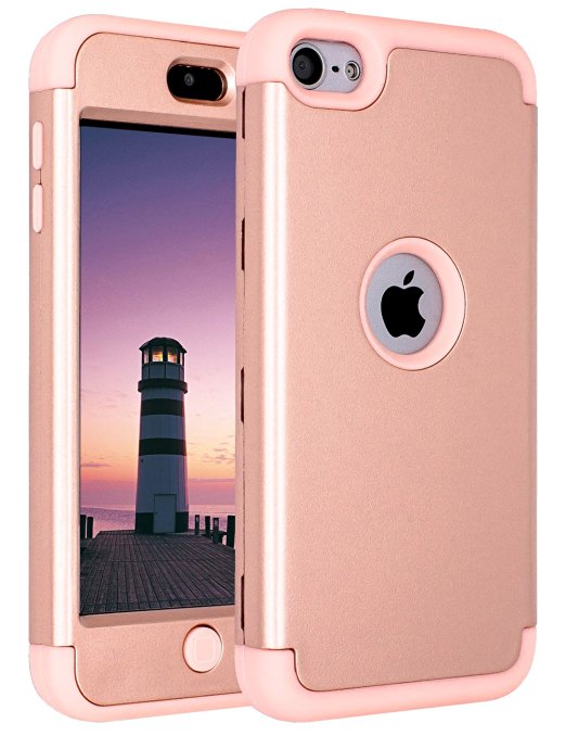 iPod Touch 6 Case,iPod Touch 5 Case,SLMY(TM)Heavy Duty High Impact Armor Case Cover Protective Case for Apple iPod touch 5 6th Generation (Rose Gold)