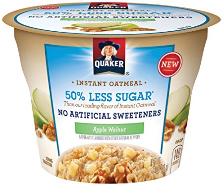 Quaker Instant Oatmeal Express Cups, 50% Less Sugar, Apple Walnut, Breakfast Cereal, Individual Cups