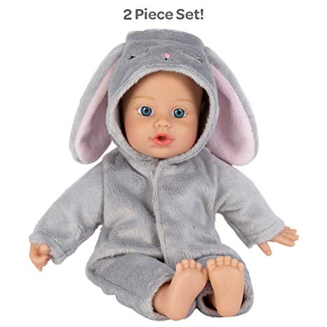 Adora Soft Baby Doll Funsie Onesie Baby Bunny 11 inch Mini Vinyl Doll, Cuddly Weighted Body, Blue Eyes