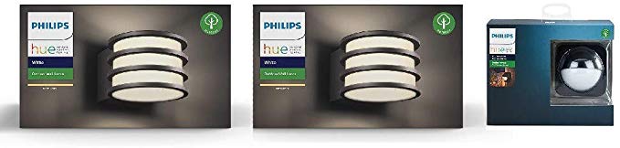 Philips Hue Lucca White LED Smart Outdoor 2x Wall Lights   Outdoor Motion Sensor Bundle. Works with Alexa, Google Assistant and Apple HomeKit