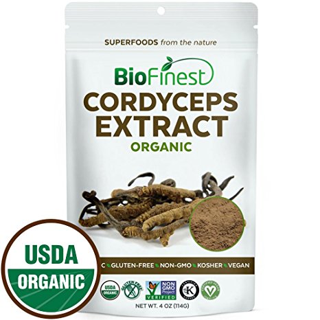 Biofinest Cordyceps Sinensis Mushroom Extract Powder - 100% Freeze-Dried Superfood - USDA Certified Organic Kosher Vegan Raw Non-GMO - Boost Stamina Immunity - For Smoothie Beverage Blend (4 oz)