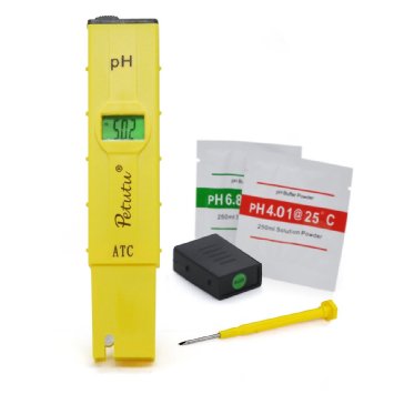 PH Meter Pen Type Easy-Use With Backlight LCD High Accurate Water PH Tester Aquariums,Swimming Pools, PH 0-14.0 Measuring Range, 0.1PH Resolution,Yellow By Petutu®