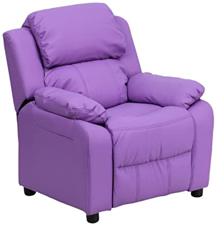 Flash Furniture Deluxe Padded Contemporary Lavender Vinyl Kids Recliner with Storage Arms