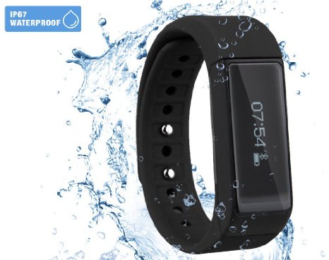 Smart Fitness Tracker Watch - IP67 Waterproof Water Resistant - Best Sports and Exercise Bluetooth Multi-Functional Activity Tracking Band - Compatible with Android and iOS - Black
