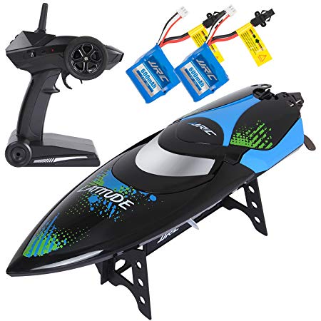 SGILE 25km/h RC Boat, 2.4GHz Remote Control Racing Boat Toy for Pool Sea, Summer Outdoor Speending Toy with 2 Free Batteries for Adults Kids, Black