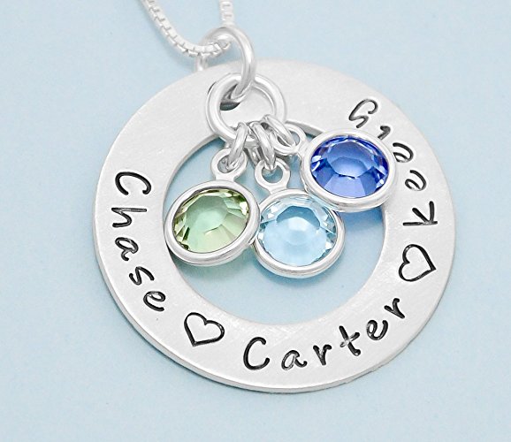 Sterling silver mother’s necklace – washer necklace - personalized hand stamped necklace