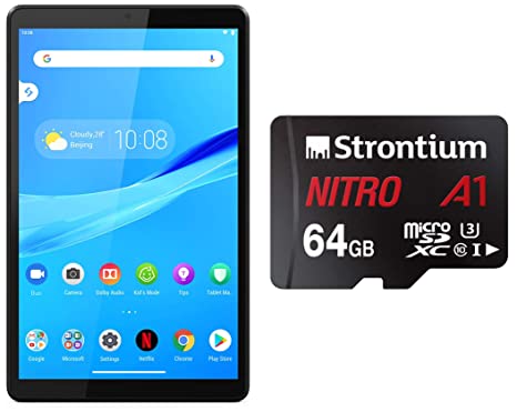 Lenovo Tab M8 (2GB, 32GB, WiFi, Platinum Grey)   Strontium Nitro A1 64GB Micro SDXC Memory Card 100MB/s A1 UHS-I U3 Class 10 with High Speed Adapter