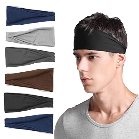 Headbands For Men,OFFTESTY Cotton Headbands Yoga Sports Headbands Elastic Non Slip Sweat Bands Sweat Workout Headband Christmas (MENCS-6Pack)