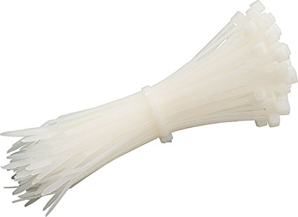6" Inch White Zip Cable Ties (100 Pack), 40lb Strength Nylon Wire Ties, By Bolt Dropper.