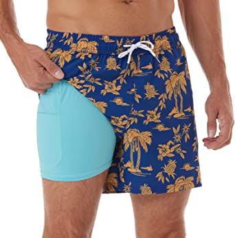 BRISIRA Mens Swim Trunks Swim Shorts Quick Dry 5 inch Inseam Beach Shorts with Compression Liner and Zipper Pocket