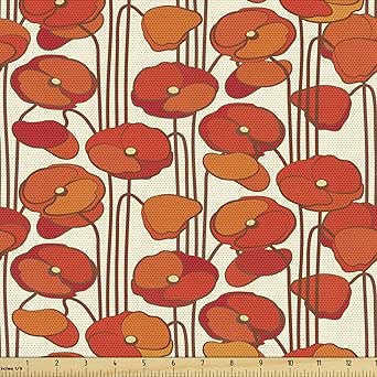 Ambesonne Floral Fabric by The Yard, Art Nouveau Style Poppy Flowers Retro Spring Summer Garden Petal, Decorative Fabric Furnishing Upholstery for Chair and Bench Project Accents, 1 Yard, Orange Ivory