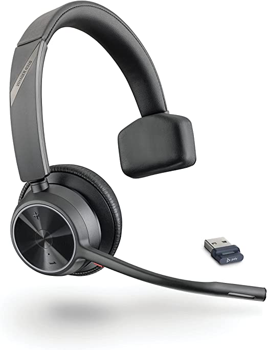 Poly Voyager 4310 UC Wireless Headset (Plantronics) - Single-Ear Bluetooth Headset w/Noise-Canceling Boom Mic - Connect to PC/Mac/Mobile via Bluetooth - Works w/Teams, Zoom & More - Amazon Exclusive