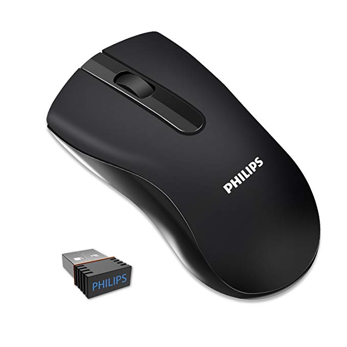 PHILIPS 2.4Ghz Wireless Mouse Slim Click Wireless Computer Mice Optical Mouse With USB Nano Receiver for PC, Laptop, Computer and Mac, Black