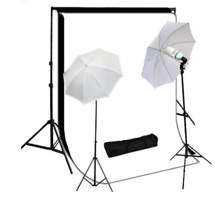 StudioFX 800W Photography Lighting Kit 10 x 10 Feet Cotton Black Muslin Backdrop Background and Photo Portrait 33-Inch Umbrella White