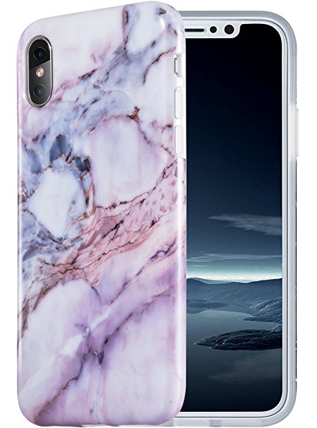 iPhone X Case, Caka iPhone X Marble Case Slim Anti-Scratch Shock-Proof Luxury Fashion Silicone Soft Rubber TPU Protective Case for iPhone 10 - (Pink)