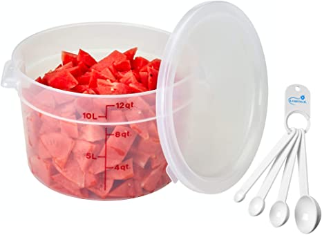 Cambro 12 Quart Round Food Storage Container Translucent with Lid Bundle Includes a Measuring Spoon Set