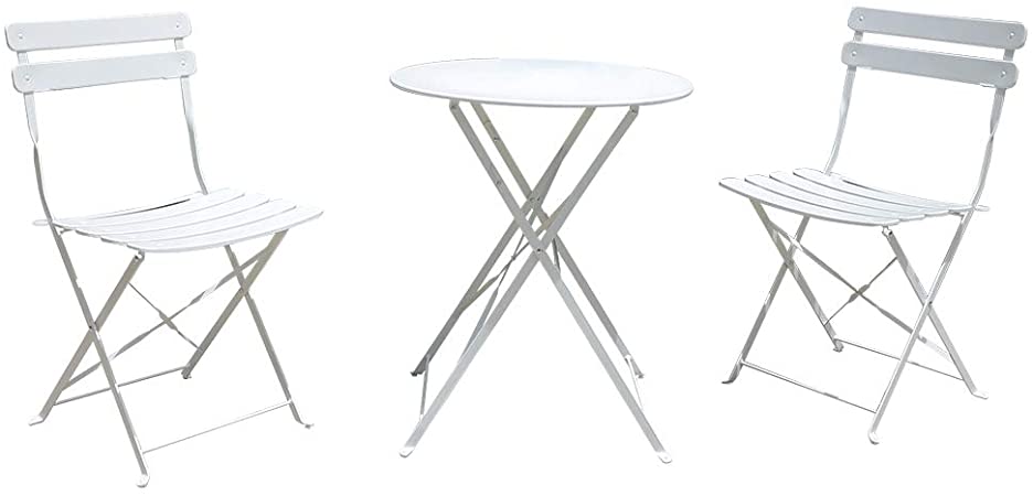 OC Orange-Casual Premium Steel Patio Bistro Set, Folding Outdoor Furniture Sets, 3 Piece Set of Foldable Chairs and Table, White