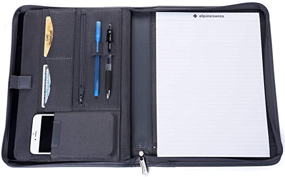 Alpine Swiss Zippered Writing Pad Business Organizer Portfolio with Tablet Sleeve Left & Right Handed